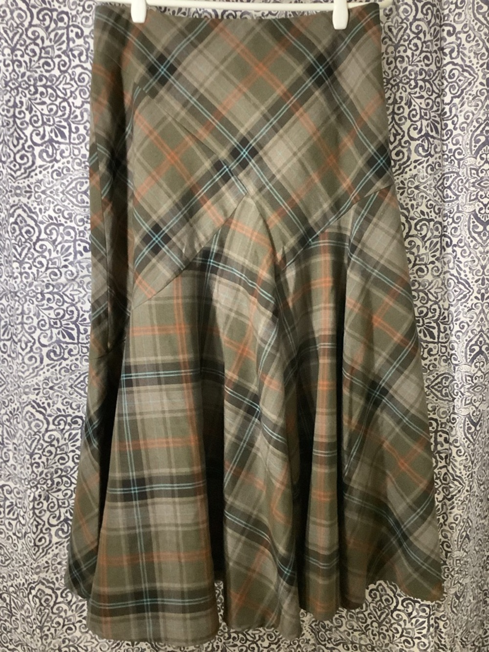 Jessica Olive Plaid Skirt with Orange & Blue Accents - Picture 2 of 10